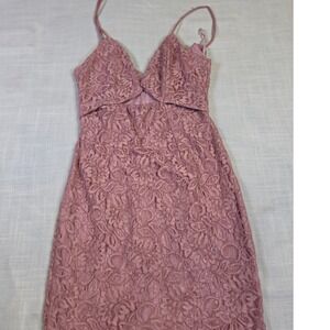 Line + Dot Dusty Rose Pink Floral Lace Cutout Mini Dress LD3830A Small